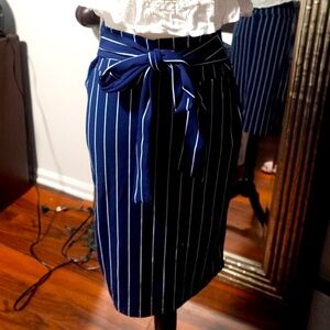 Pinstripe Blue & White Midi Skirt.